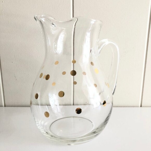 Retro Glass Pitcher Carafe Gold Metallic Dot - Picture 2 of 6